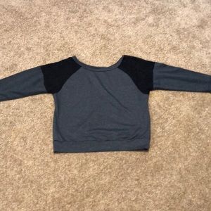 NWOT blueish grey lace shoulder 3/4 sleeve sweater